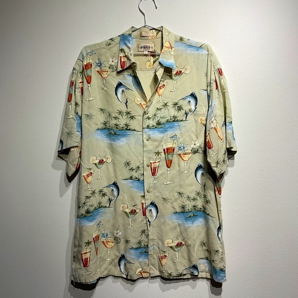 Campia Moda Men’s Tropical Beach Button Down Shirt Size L. Fishing Palm Tree - Picture 2 of 9